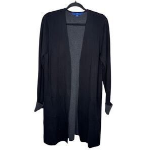 APT. 9 / black gray contrast cuff long line duster cardigan sweater / L